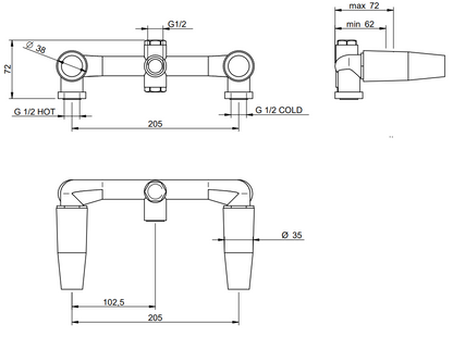 Treemme Parte ad incasso miscelatore lavabo a muro in ottone RWIT0752ZZ04