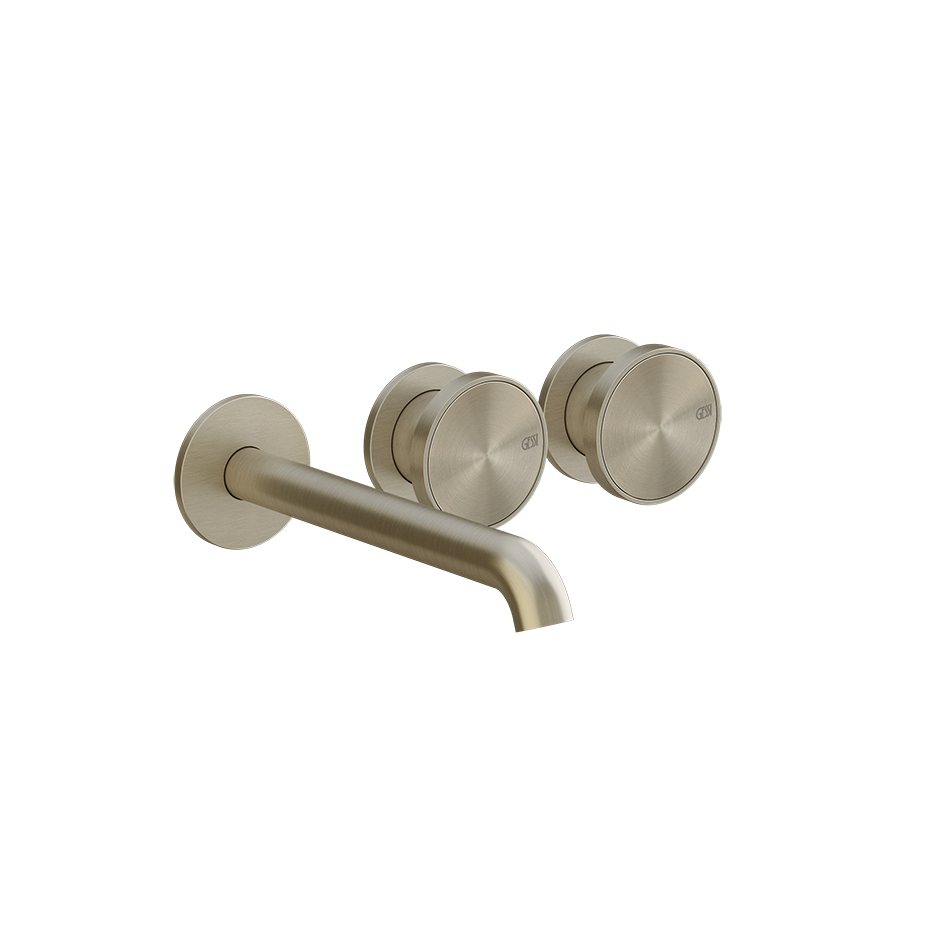 Gessi Parte esterna gruppo lavabo 3 fori senza scarico ambientato su piano bagno con accessori