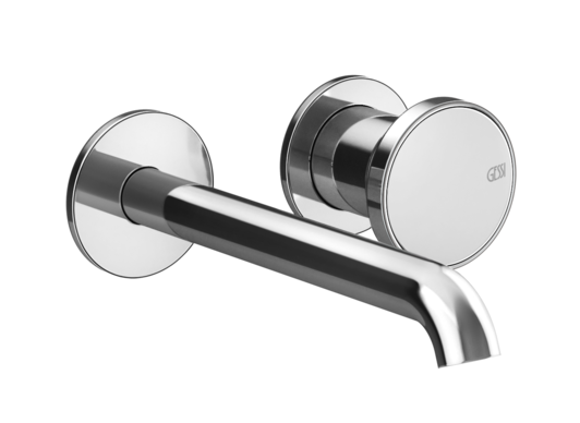Origini Gessi Parte esterna Miscelatore Lavabo a parete Cromo Lucido, vista frontale su sfondo bianco