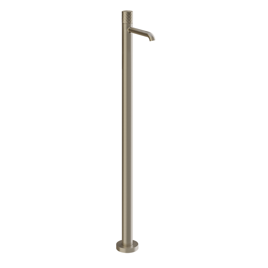 Gessi Intreccio Parte esterna miscelatore lavabo da terra ambientato su piano bagno con accessori