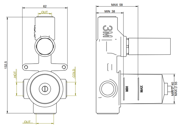 Treemme Parti incasso miscelatore lavabo doccia a muro con deviatore RWIT6B49CC70