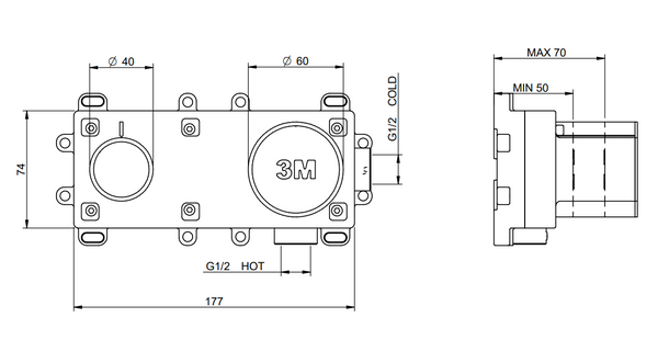 Treemme Parti incasso unificate lavabo doccia a muro in ottone RWIT51A5ZZ01