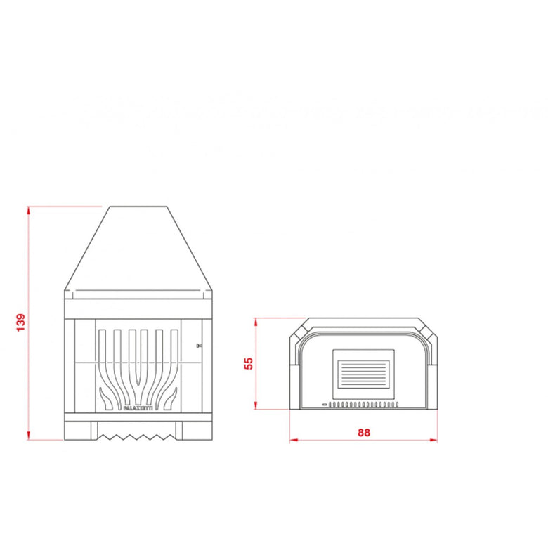 Palazzetti Patio 78 G Focolare in ghisa con cassetto cenere Gray, vista laterale che mostra profilo e dimensioni