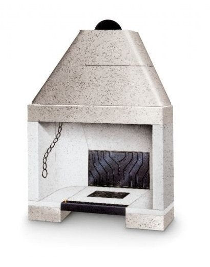 Palazzetti Patio 96 R Focolare in ghisa con cassetto cenere Grigio accesa in soggiorno, fiamma visibile attraverso il vetro