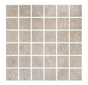 Pavimento 30x30 mosaico in gres porcellanato taupe Start, superficie e texture ravvicinata del gres