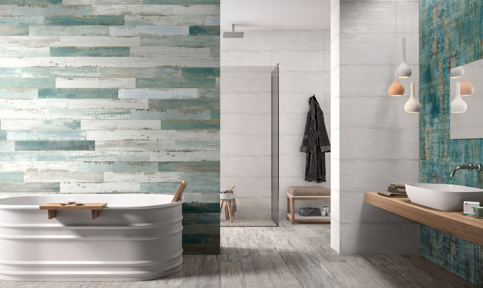 Pavimento Rivestimento 10,5X80 effetto legno in gres fine Mix posata in ambiente arredato, dettaglio della venatura