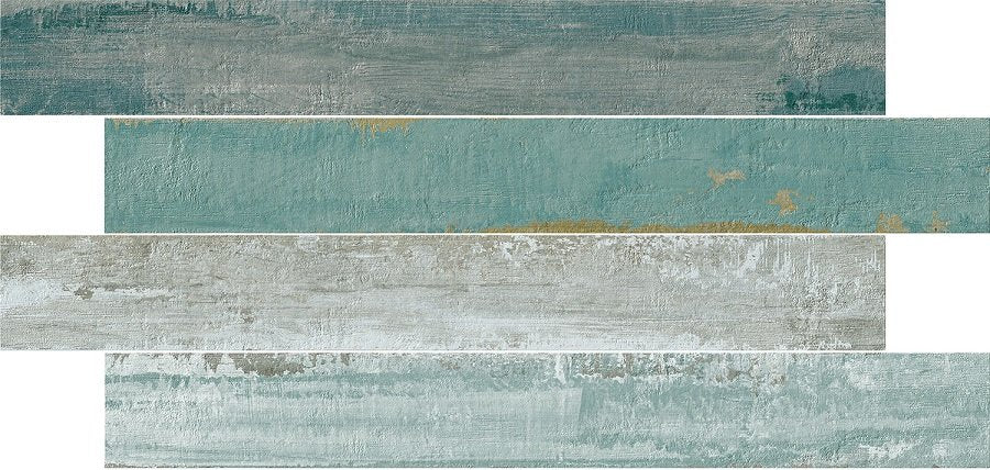 Pavimento Rivestimento 10,5X80 effetto legno in gres fine Mix in porcellana e naturale, superficie e texture ravvicinata...