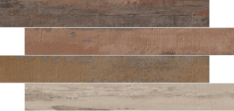 Pavimento Rivestimento 10,5X80 effetto legno in gres fine Mix in porcellana e naturale, superficie e texture ravvicinata...