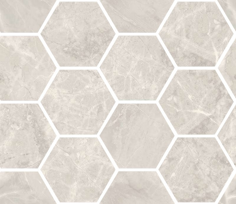 Pavimento rivestimento 300x345 mm esagonale Effetto Marmo Silver Kry in gres porcellanato e ceramica, superficie e...