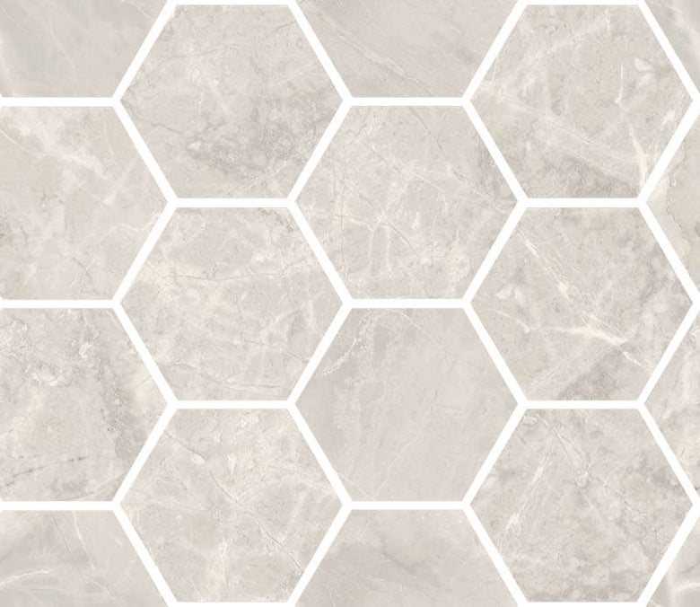 Pavimento rivestimento 300x345 mm esagonale Effetto Marmo Silver Kry in gres porcellanato e ceramica, superficie e...
