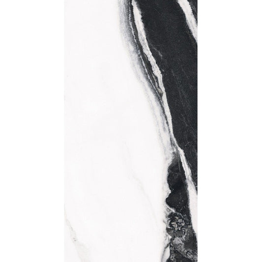 Pavimento rivestimento 30x60 effetto marmo 6 mm in gres porcellanato rettificato wave high glossy B&W 766482 Florim