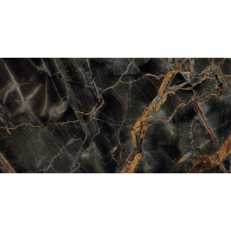 Pavimento rivestimento 60x120 effetto marmo rettificato 7 Nero in porcellana e levigato, superficie e texture ravvicinata...