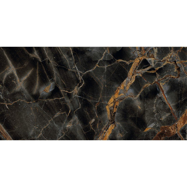 Pavimento rivestimento 60x120 effetto marmo rettificato 7 Nero in porcellana e levigato, superficie e texture ravvicinata...