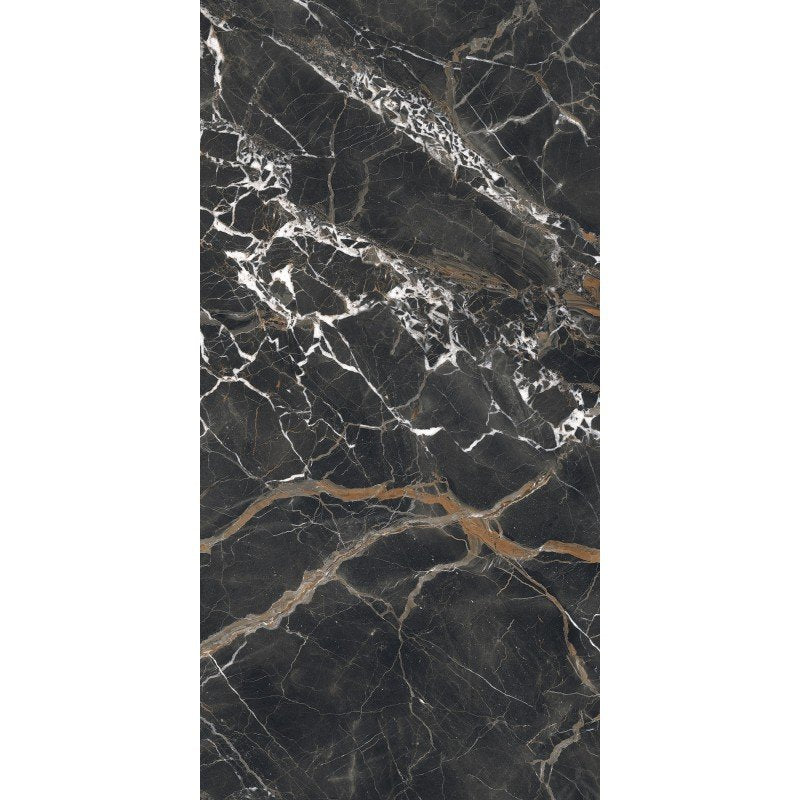 Pavimento rivestimento 60x120 effetto marmo rettificato 9 Nero in gres porcellanato, superficie e texture ravvicinata del...