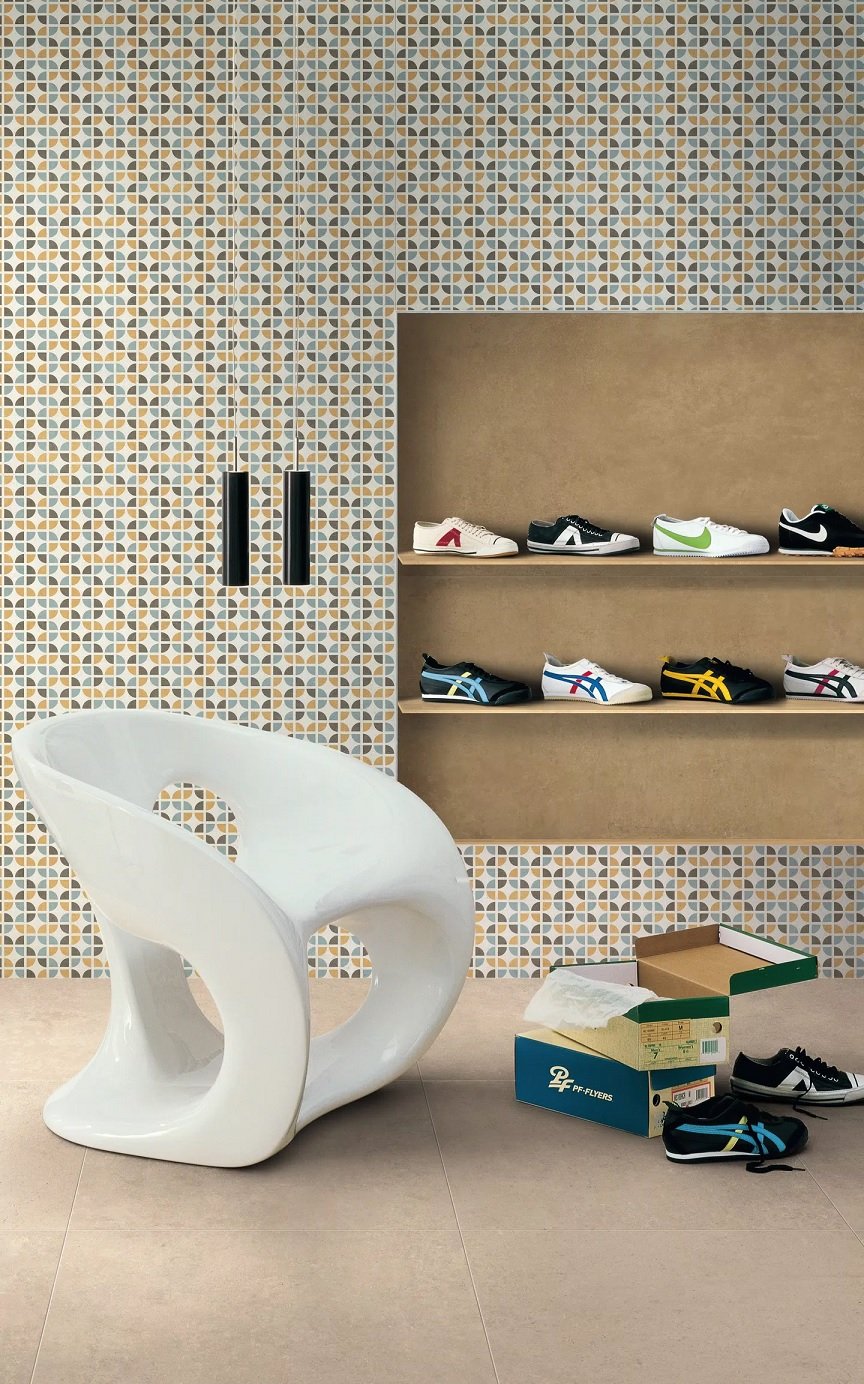 Pavimento rivestimento 30x60 comfort effetto cemento 9mm V2 Cookie Comport in ambientazione completa, vista d'insieme...