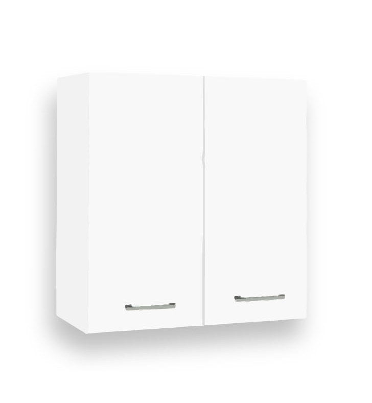 Armadietto bagno 68x22 bianco lucido con maniglie cromo ambientato in bagno moderno con specchio e accessori - Exagonshop