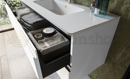 Mobile bagno 120x45 bianco opaco Pesaro due cassetti lavabo in mineralmarmo