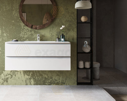 Mobile bagno 120x45 bianco opaco Pesaro due cassetti lavabo in mineralmarmo