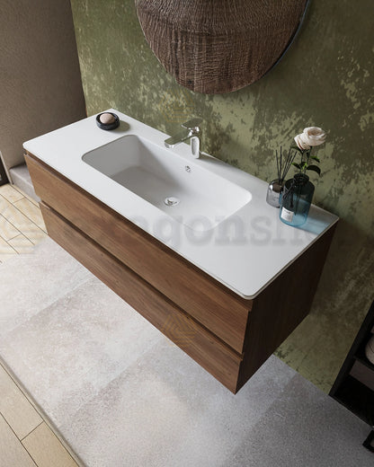 Mobile bagno noce chiaro 120x45 Pesaro lavabo in mineralmarmo lucido