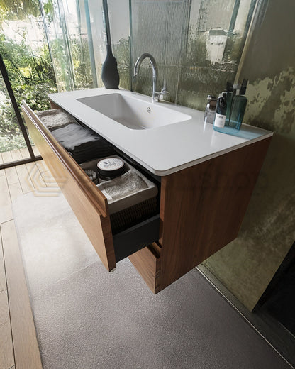 Mobile bagno noce chiaro 90x45 Pesaro lavabo in ceramica lucido