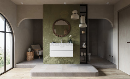 Mobile bagno 90x45 bianco opaco Pesaro due cassetti lavabo in ceramica