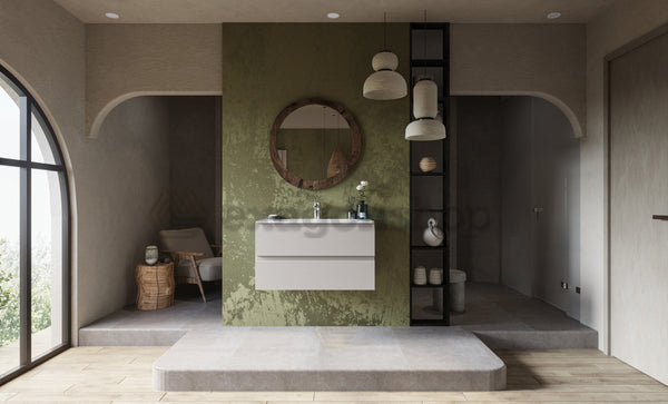 Mobile bagno grigio caldo 90x45 Pesaro due cassetti con lavabo in ceramica