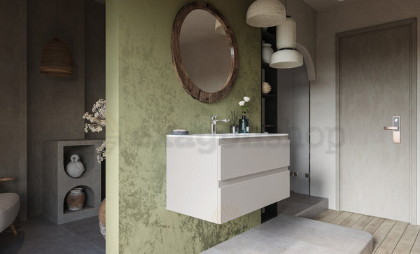Mobile bagno grigio caldo 90x45 Pesaro due cassetti con lavabo in ceramica