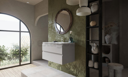 Mobile bagno grigio caldo 90x45 Pesaro due cassetti con lavabo in ceramica
