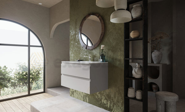 Mobile bagno grigio caldo 90x45 Pesaro due cassetti con lavabo in ceramica