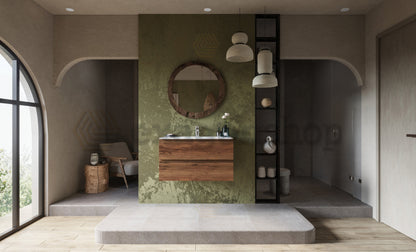 Mobile bagno noce chiaro 90x45 Pesaro due cassetti con lavabo in ceramica