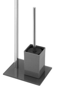 Piantana porta rotolo e porta scopino in acciaio cromato con base in vetro temperato grigio