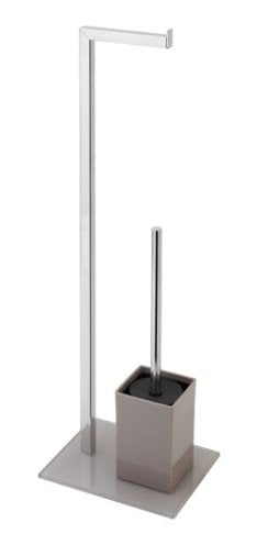 Piantana portarotolo portascopino tortora cromo con base in, dettaglio ravvicinato del materiale e dell'aggancio - Exagonshop