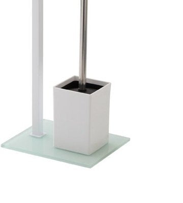 Piantana porta rotolo e portascopino in acciaio con base in vetro temperato bianco
