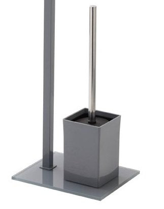 Piantana porta rotolo e portascopino in acciaio con base in vetro temperato grigio