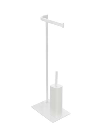 Piantana portarotolo e scopino acciaio bianco opaco Fusion, dettaglio ravvicinato del materiale e dell'aggancio - Exagonshop