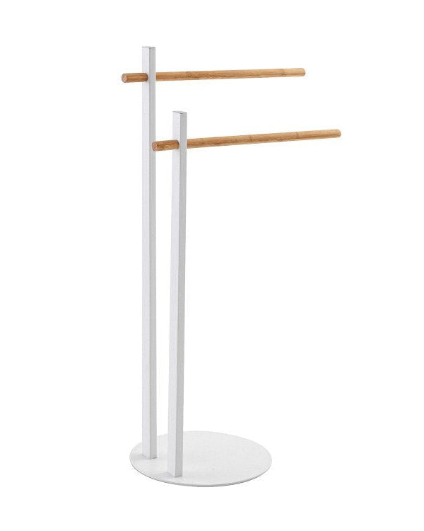 Piantana portasciugamani in acciaio bianco con bracci in, dettaglio ravvicinato del materiale e dell'aggancio - Exagonshop