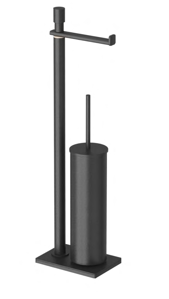 Piantana wc con portarotolo e portascopino con base ultraflat in acciaio nero opaco