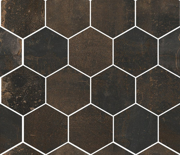 Piastrella Esagonale 26x30 Cm Effetto Metallo In Gres Porcellanto Black Ceramica Sant Agostino Hexagon Oxidart CSAHOXBL26