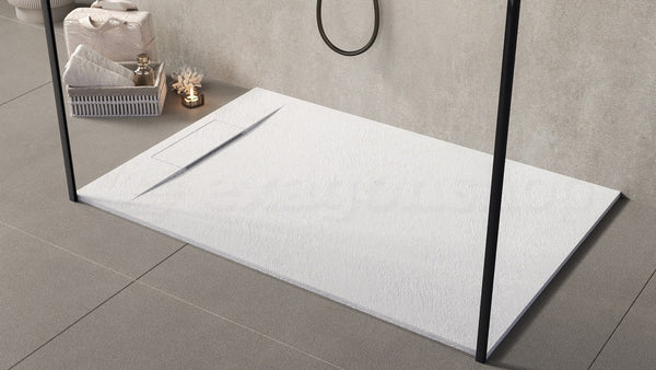Piatto doccia 100x70 effetto pietra ardesia bianco in smc con piletta e copripiletta Trevi