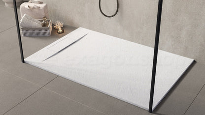 Piatto doccia 140x80 effetto pietra ardesia bianco in smc con piletta e copripiletta Trevi