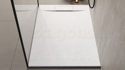 Piatto doccia 100x70 effetto pietra ardesia bianco in smc con piletta e copripiletta Trevi