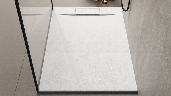 Piatto doccia 160x80 effetto pietra ardesia bianco in smc con piletta e copripiletta Trevi