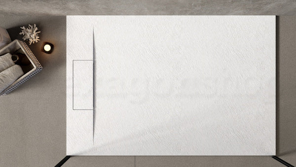 Piatto doccia 100x70 effetto pietra ardesia bianco in smc con piletta e copripiletta Trevi