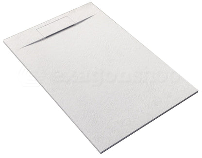Piatto doccia 140x70 effetto pietra ardesia bianco in smc con piletta e copripiletta Trevi