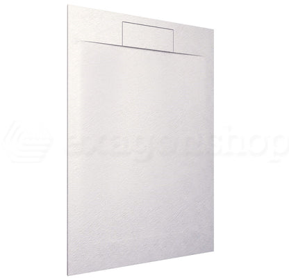 Piatto doccia 160x80 effetto pietra ardesia bianco in smc con piletta e copripiletta Trevi