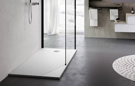 Novellini Novomatt Piatto doccia 180x90 effetto pietra in mineralsolid bianco opaco