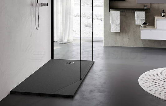 Novellini Novomatt Piatto doccia 180x80 effetto pietra in mineralsolid nero antracite
