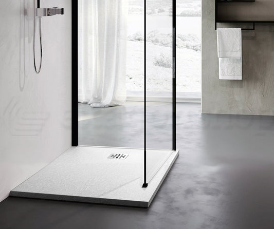 Novellini Novomatt Piatto doccia 80x80 effetto pietra in mineralsolid bianco opaco