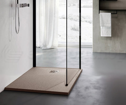 Novellini Novomatt piatto doccia 100x100 effetto pietra in mineralsolid cappuccino