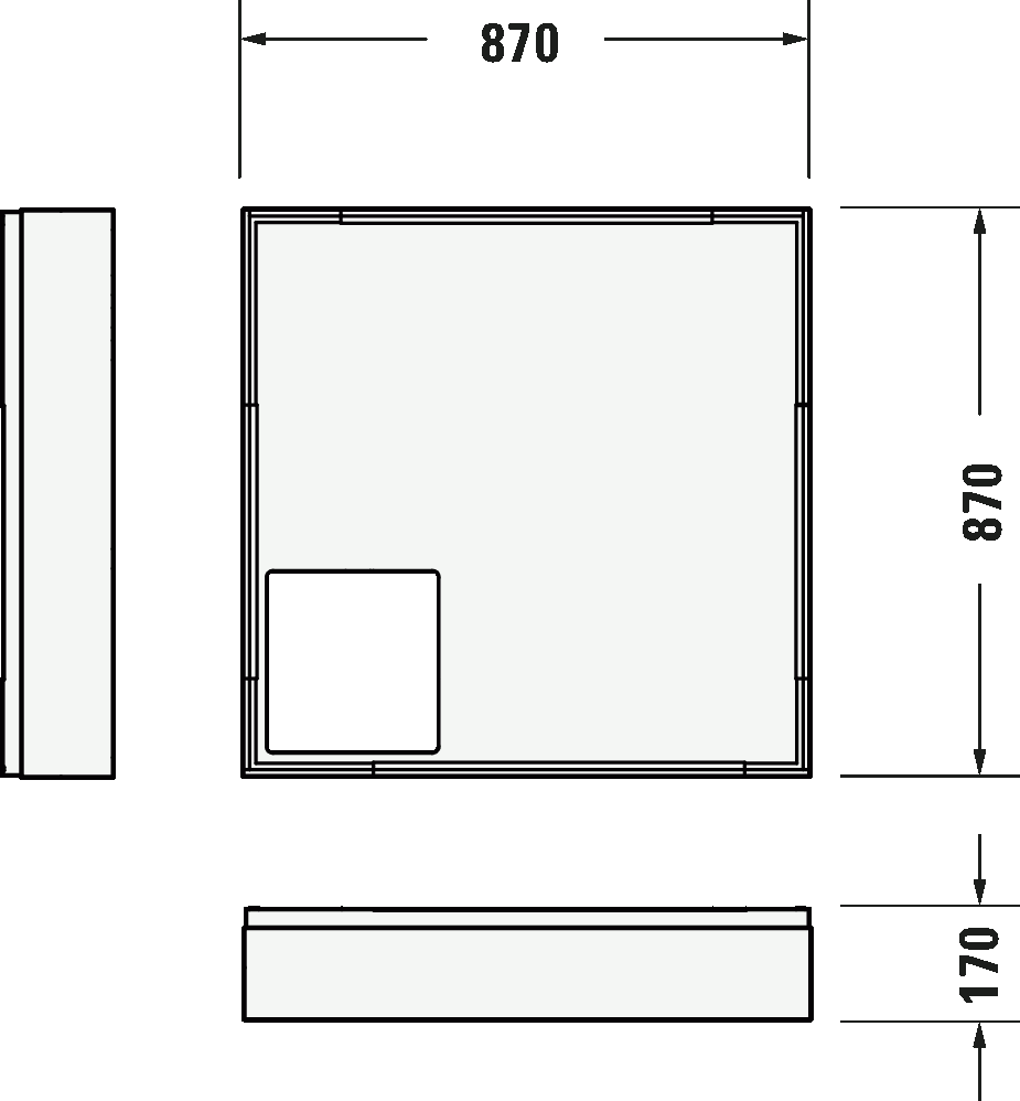 Piatto Doccia 90x90 Quadrato in acrilico sanitario Bianco, vista laterale dello spessore e del bordo